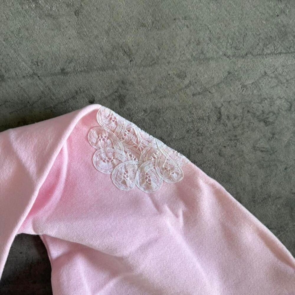 vintage pink crochet lace sweater. very nice embroidery  size large woman's - Picture 4 of 6